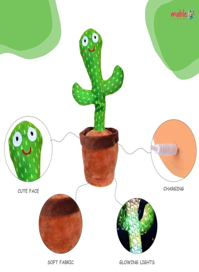 MABLE Talking Toy Dancing & Twisting Cactus Toy | Interactive Musical Plush for Babies & Kids | Singing, Recording & Repeat Fun Educational Toy for Toddlers | Multicolour Soft Toy - Image 3